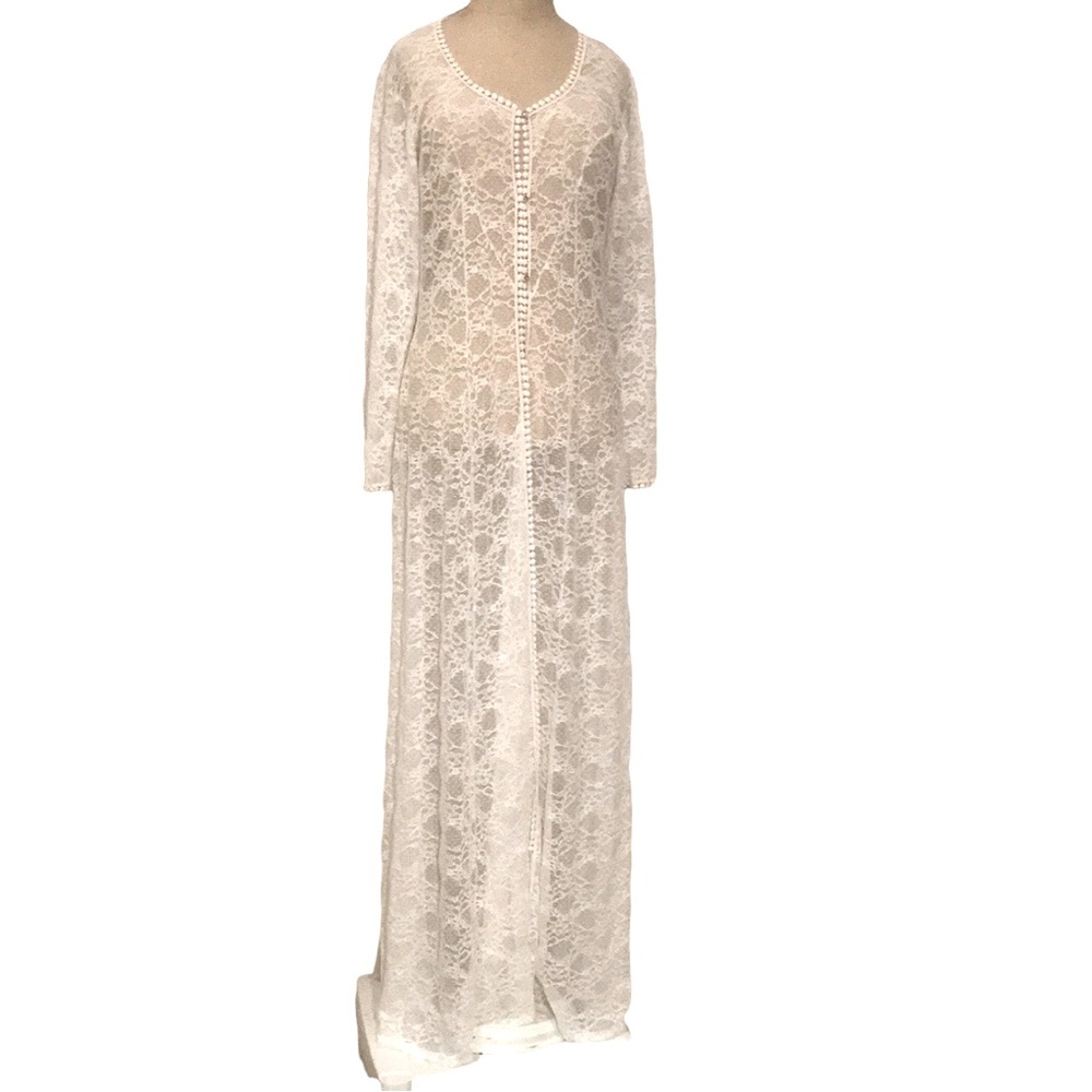 Fruit De La Passion sheer coat, lace full length rhinestone button long …